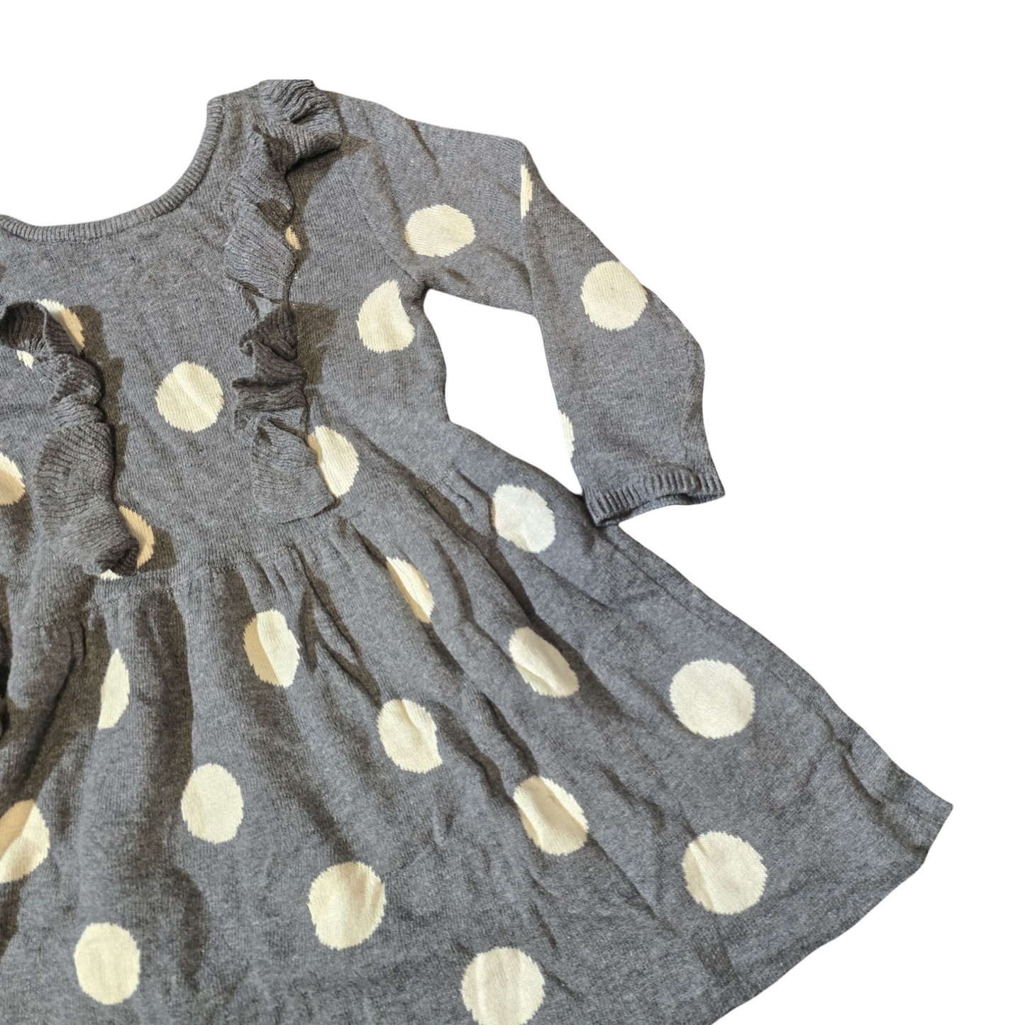 H&M Girls Grey & White Polka Dot Knit Dress – 6–9 Months – 100% Cotton
