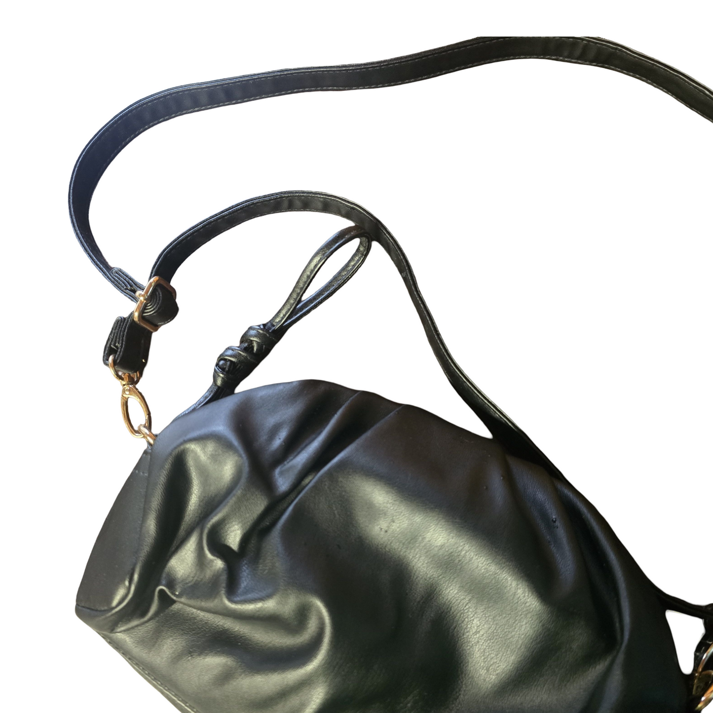 Matalan Black Pleated Shoulder Bag – Adjustable Strap, Zip & Popper Closure, 24x18cm