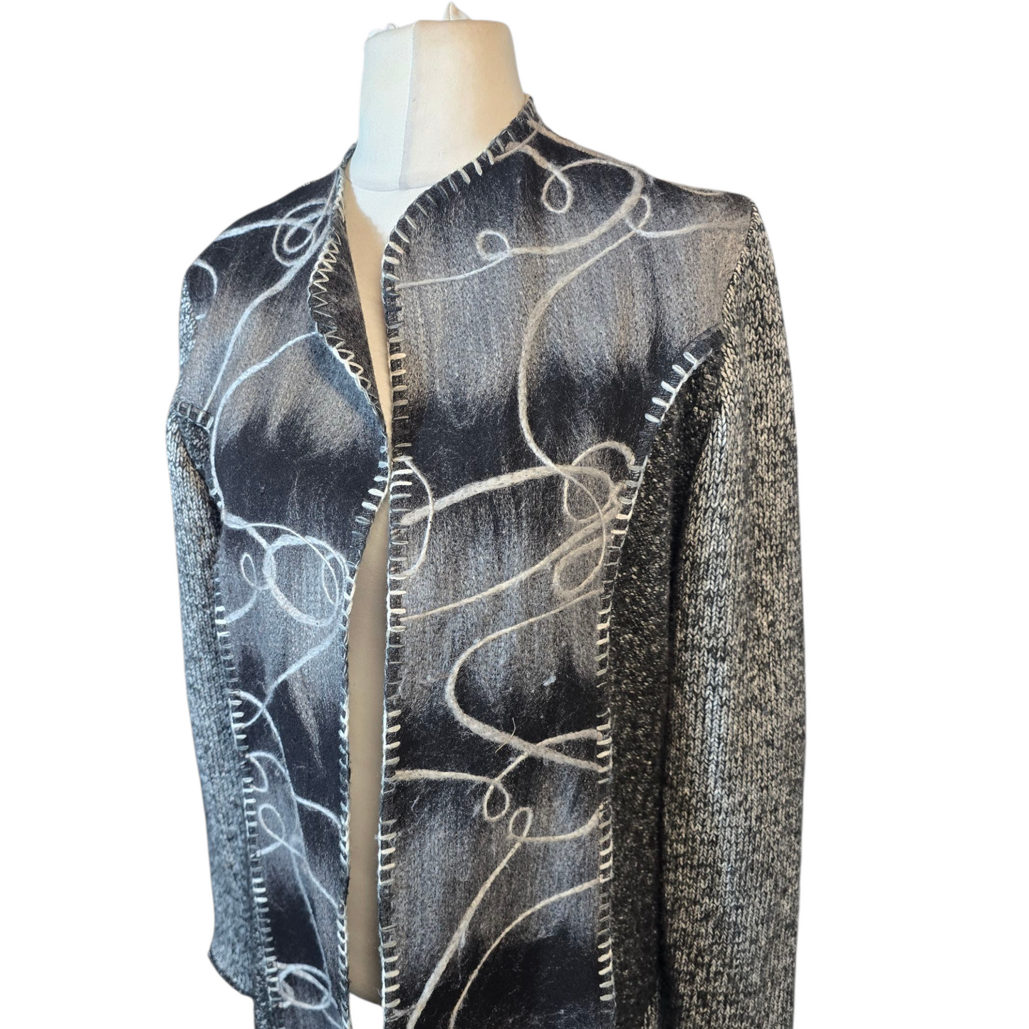 Klass Grey & Black Patterned Open Midi  Cardigan – UK Size 16
