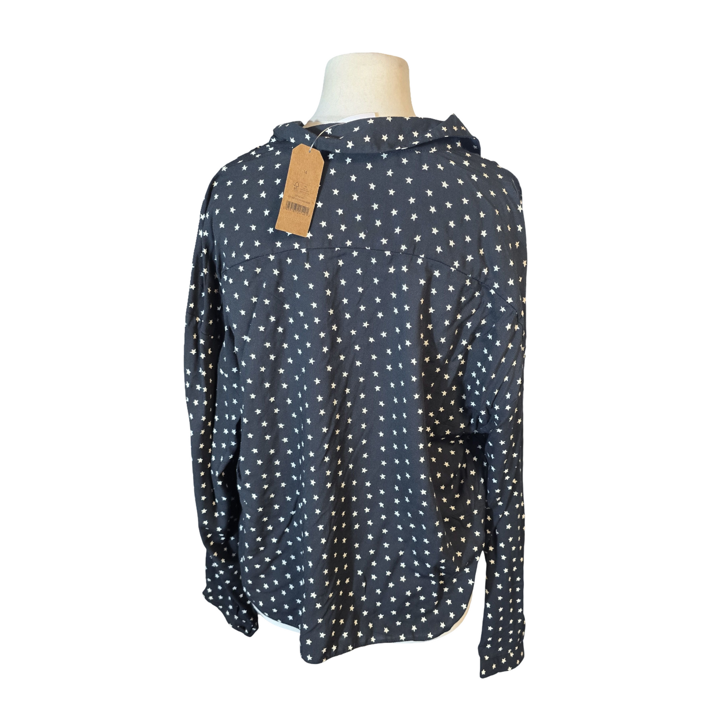 George Black & White Star Print Relaxed Shirt – Size 16 – NWT – Festive & Easy-Wear