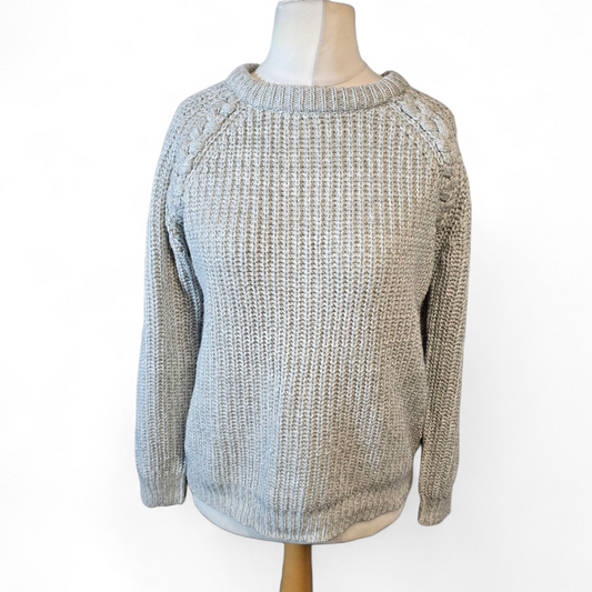 Primark Grey Knit Jumper – Plait Detail, Size 12
