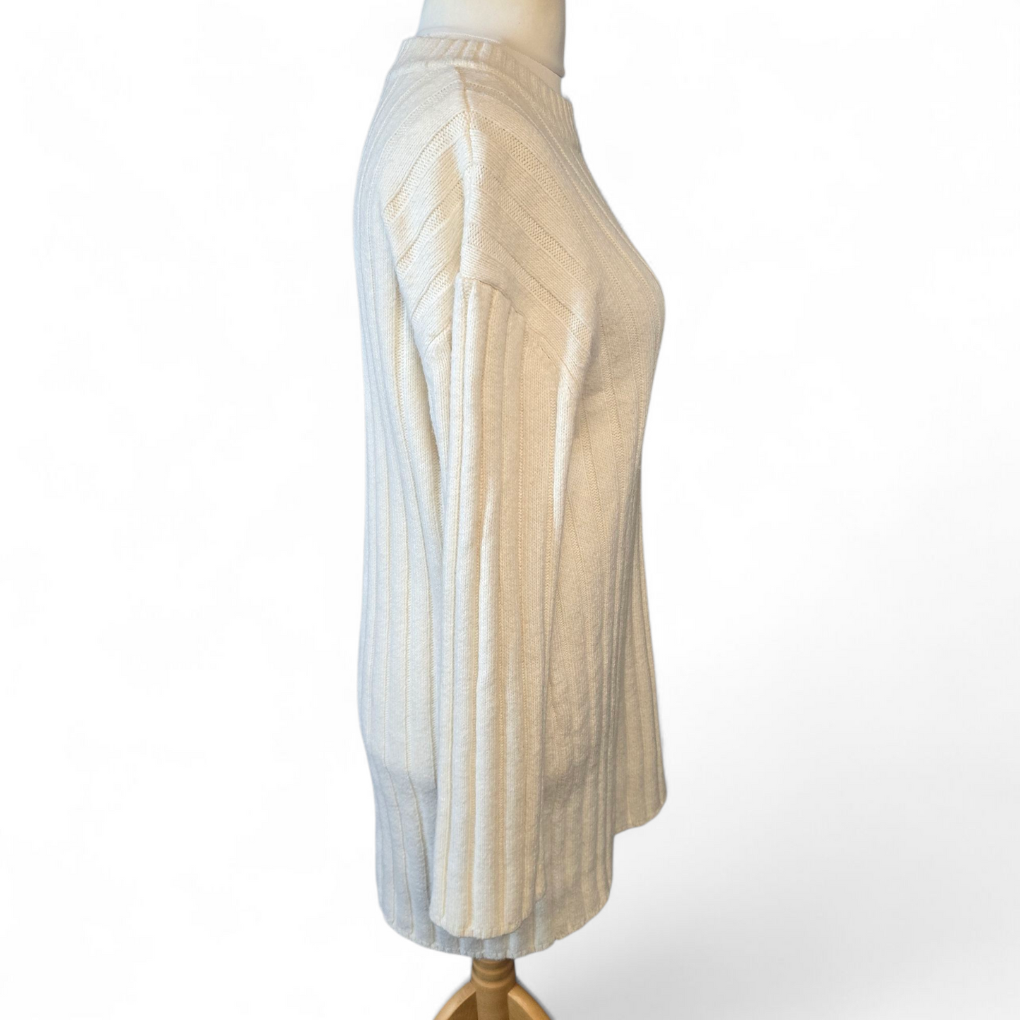 H&M Cream Ribbed Jumper Dress – Size S (UK size 12) – Cosy Knit with High Neck