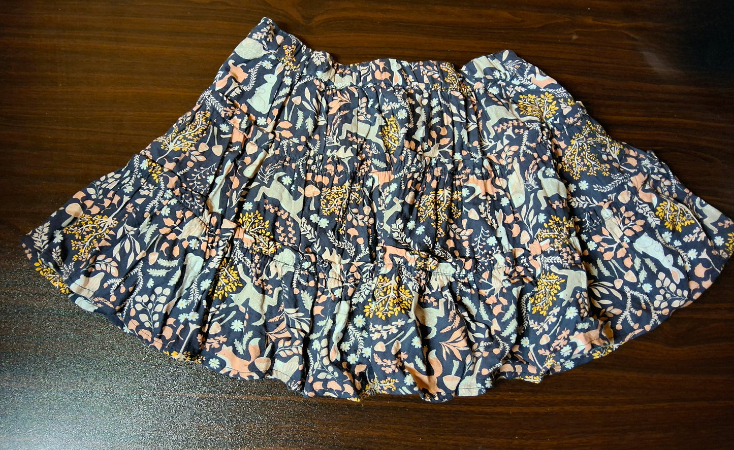 Shrinking Violet Navy Skirt – Girls 2–3 Years – 100% Cotton – Tiered Woodland Print
