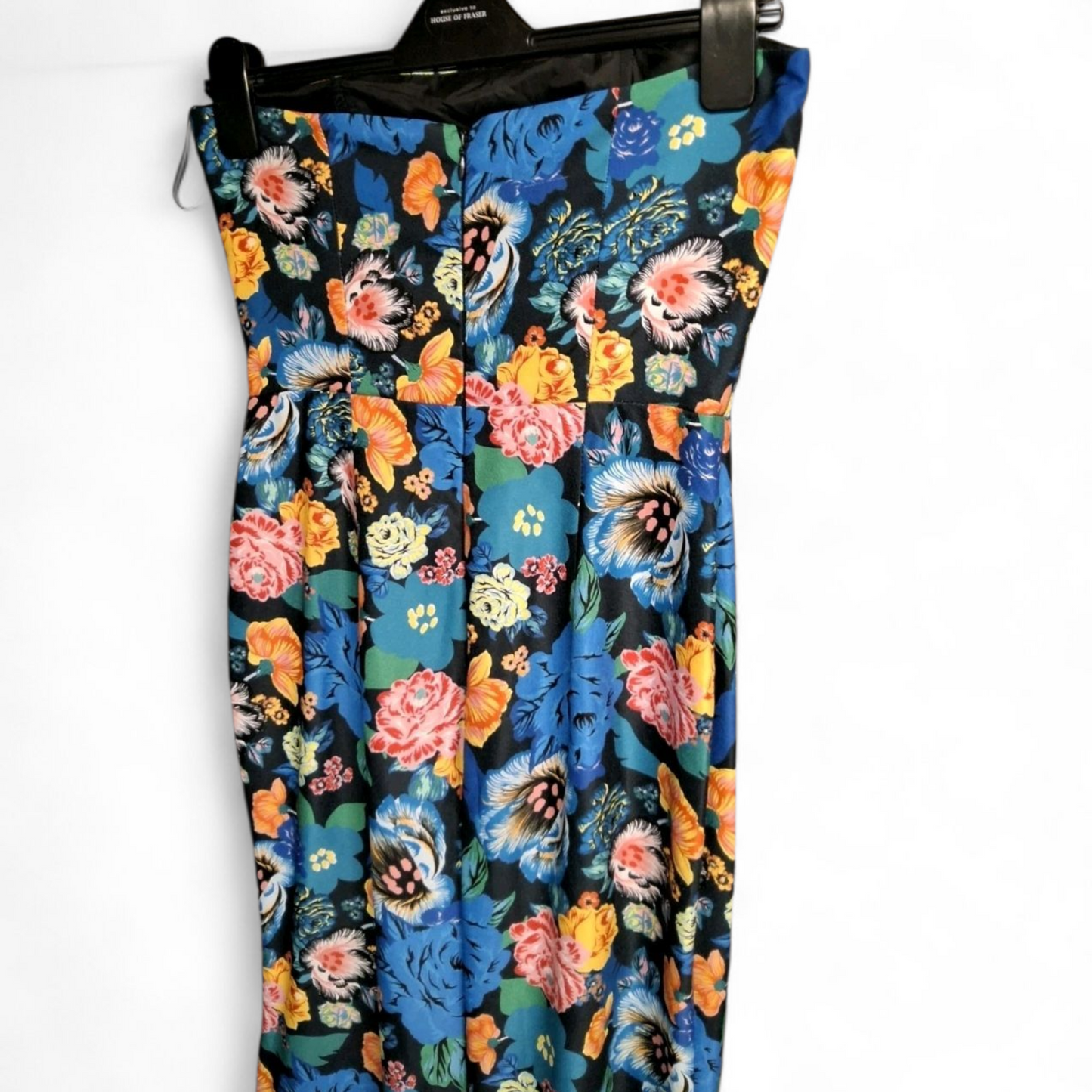 Topshop Bold Floral Strapless Jumpsuit – Size 8, Corset Top, Flared Leg with Front Slit