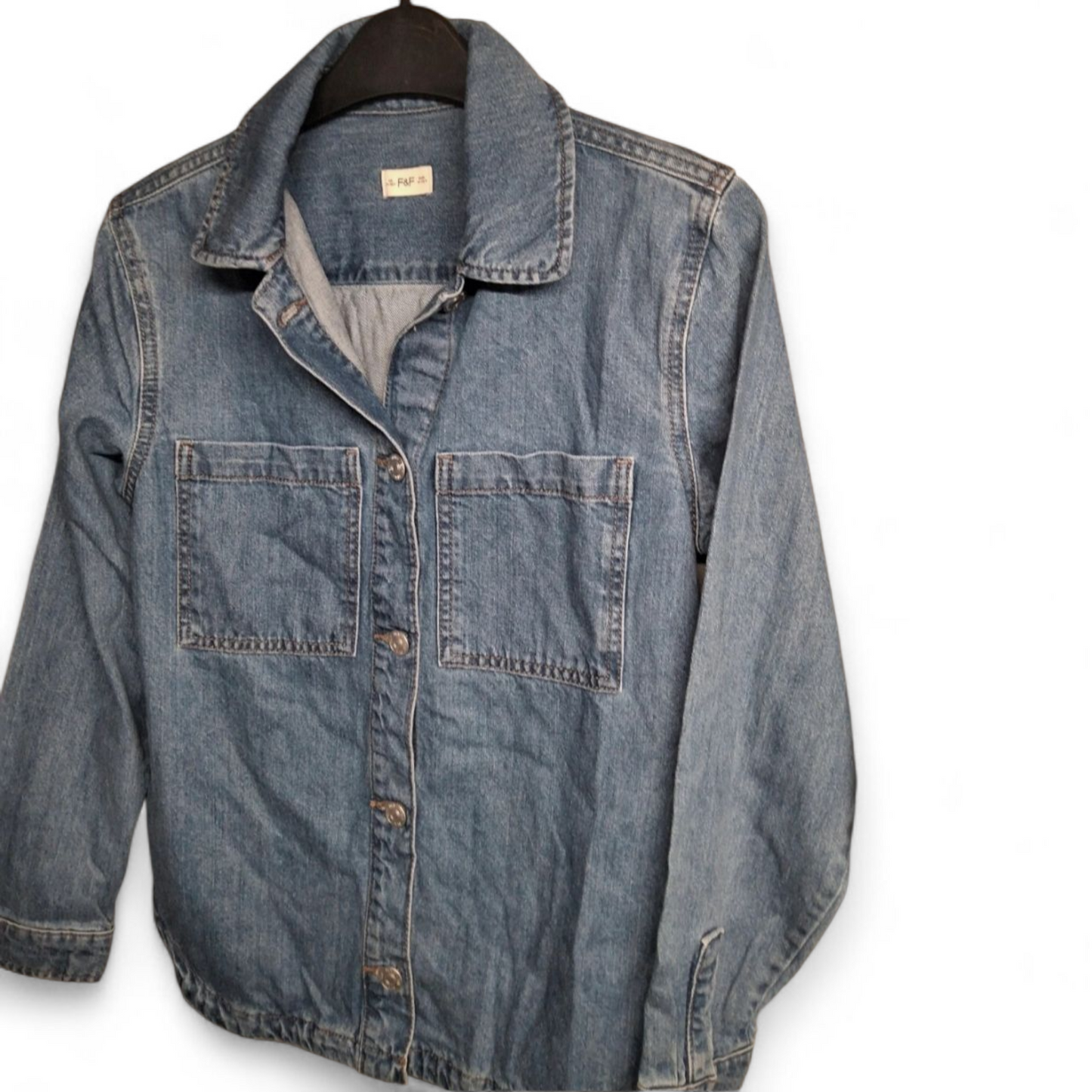 F&F Kids Girl's Blue Denim Shirt – Age 11–12 Years – 100% Cotton Oversized