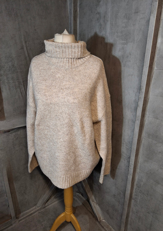 Matalan Cream Oversized Turtleneck Jumper – Size L (14/16), Knit Polyester & Acrylic