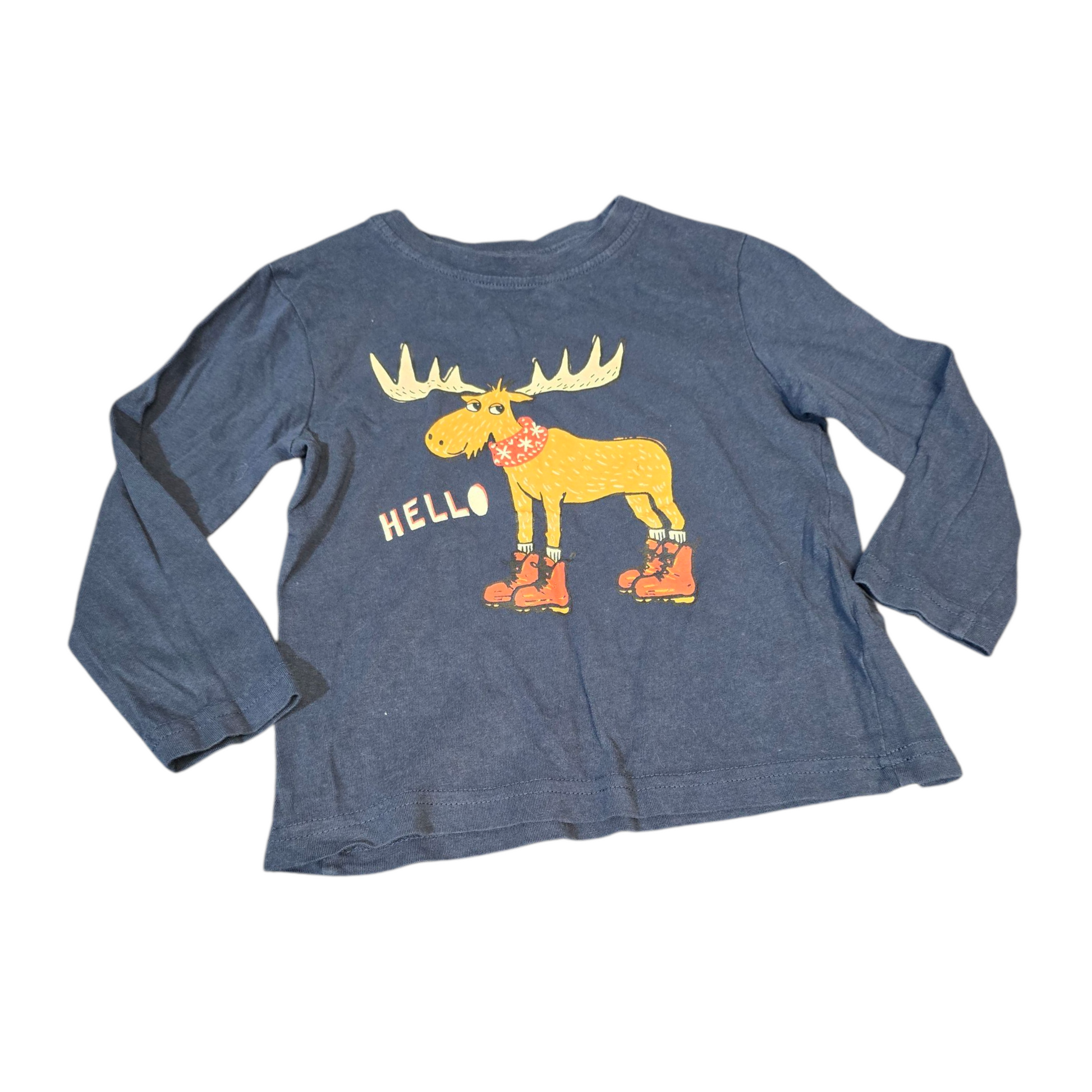 Primark Navy “Hello Moose” Long Sleeve Tee – 3–4 Years