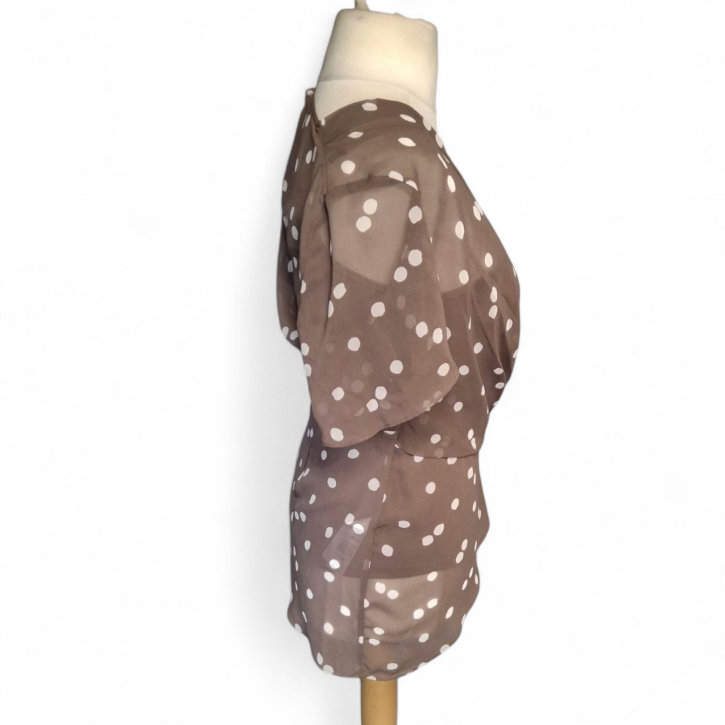Jacques Vert Brown Polka Dot Sheer Layered Top – Size 8 – NWT RRP £69