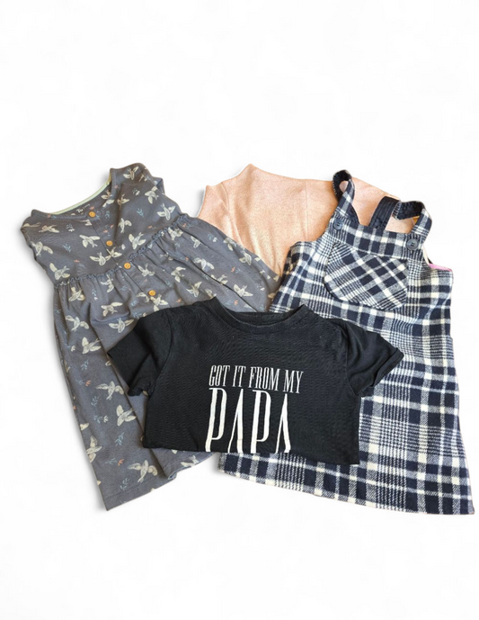 Girls Bundle 4–5 Years – 4 Items: Tu Dress, F&F Pinafore, Zara Jumper, River Island Tee