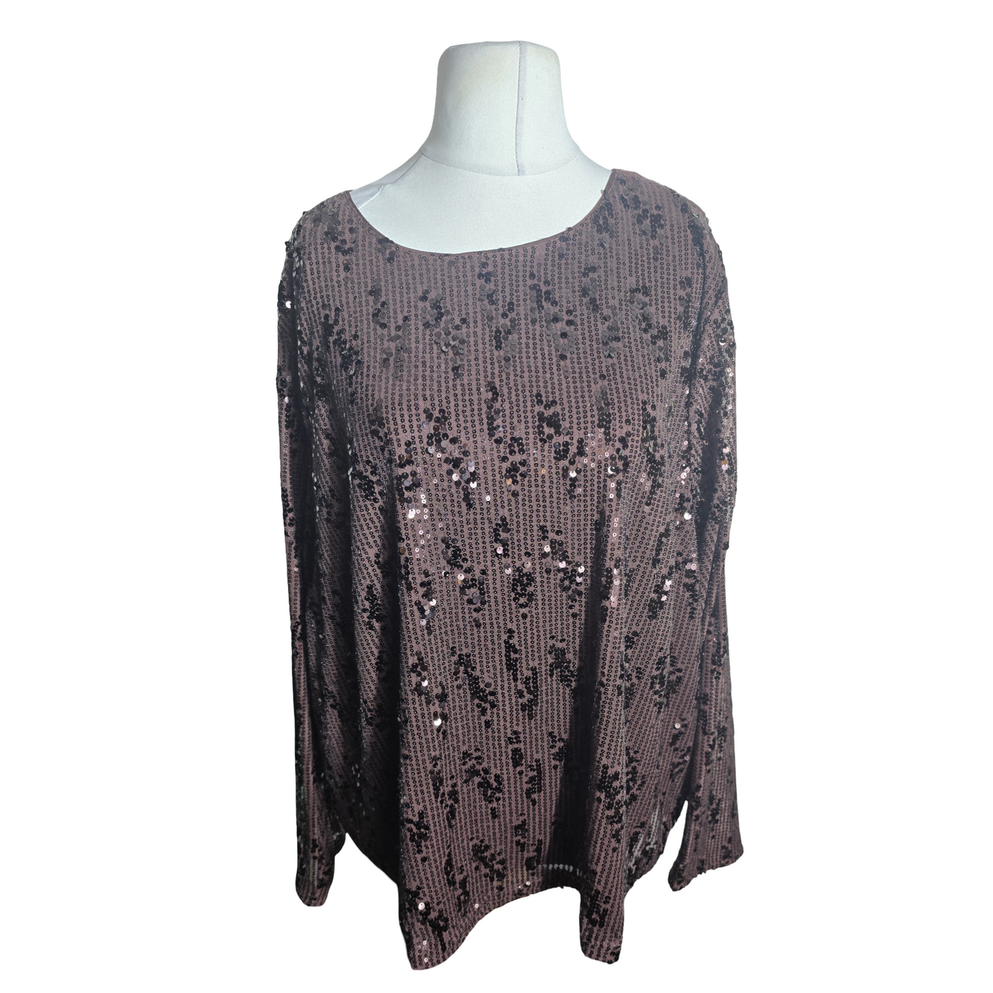Tu Brown Sequin Long Sleeve Top – Size 26 – Sparkly Party Blouse Polyester