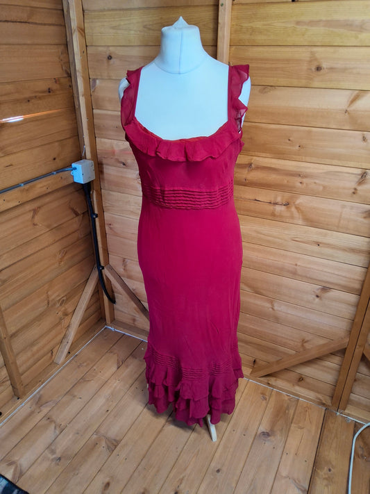 Vintage 90s Laura Ashley Red Silk Midi Dress – 100% Silk – Size M
