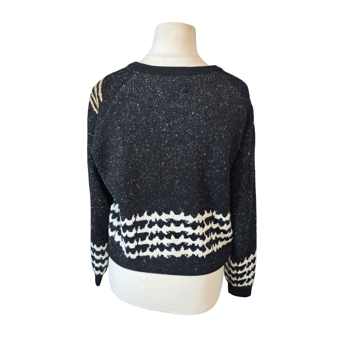 Zara Black & White Bird Knit Jumper – UK size 10 – Relaxed Fit