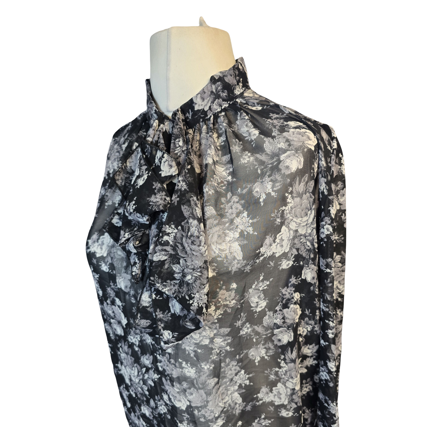 Mango Blouse Black & White Size 10/12 Med Sheer Work