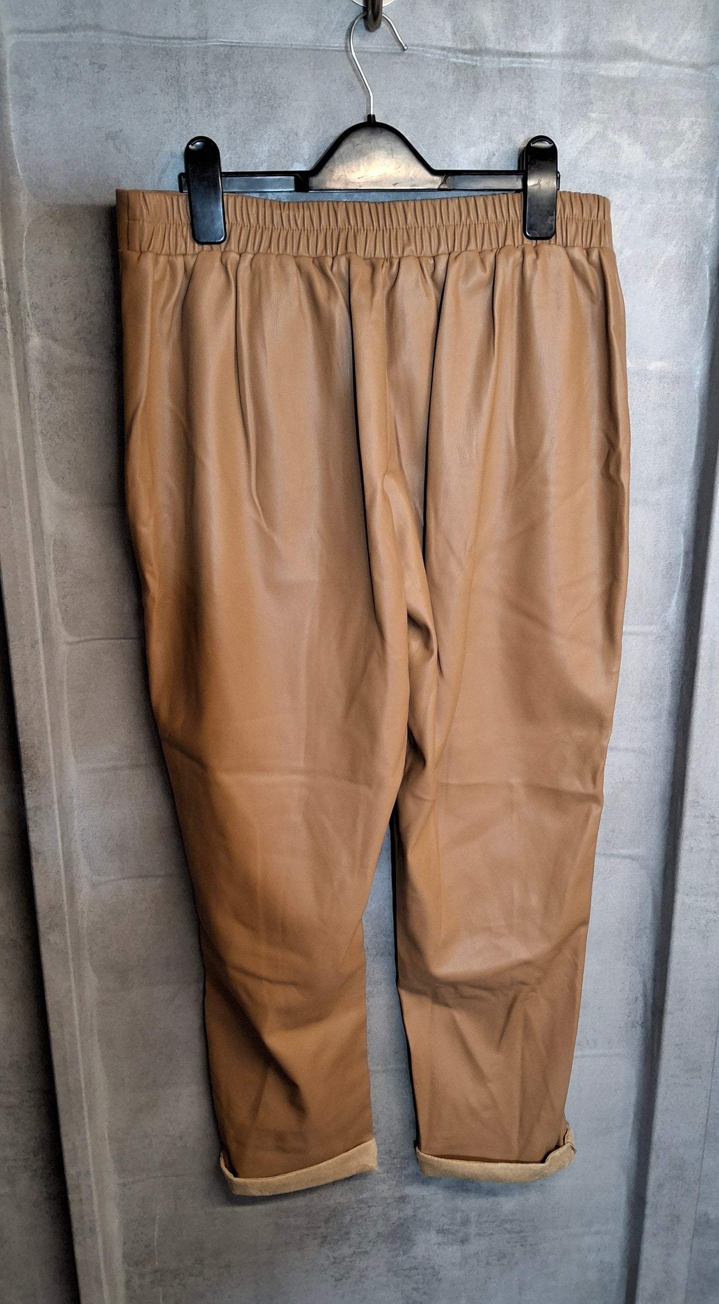 Primark Tan Faux Leather Trousers – Size 14 – High Waist – Pockets – NWT RRP £15