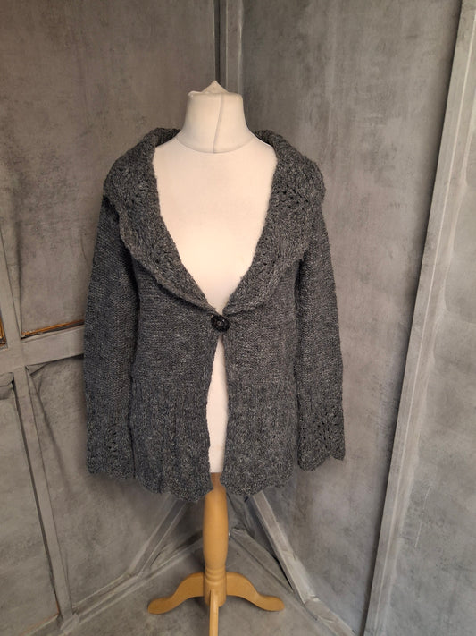 Per Una Grey Knitted Cardigan – Size Small (UK 8/12) – One Button Close