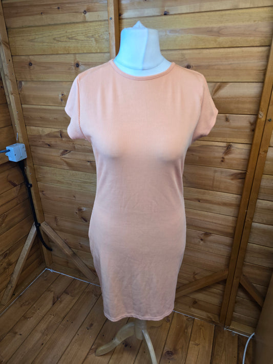 Boohoo coral orange bodycon short sleeved dress size 18
