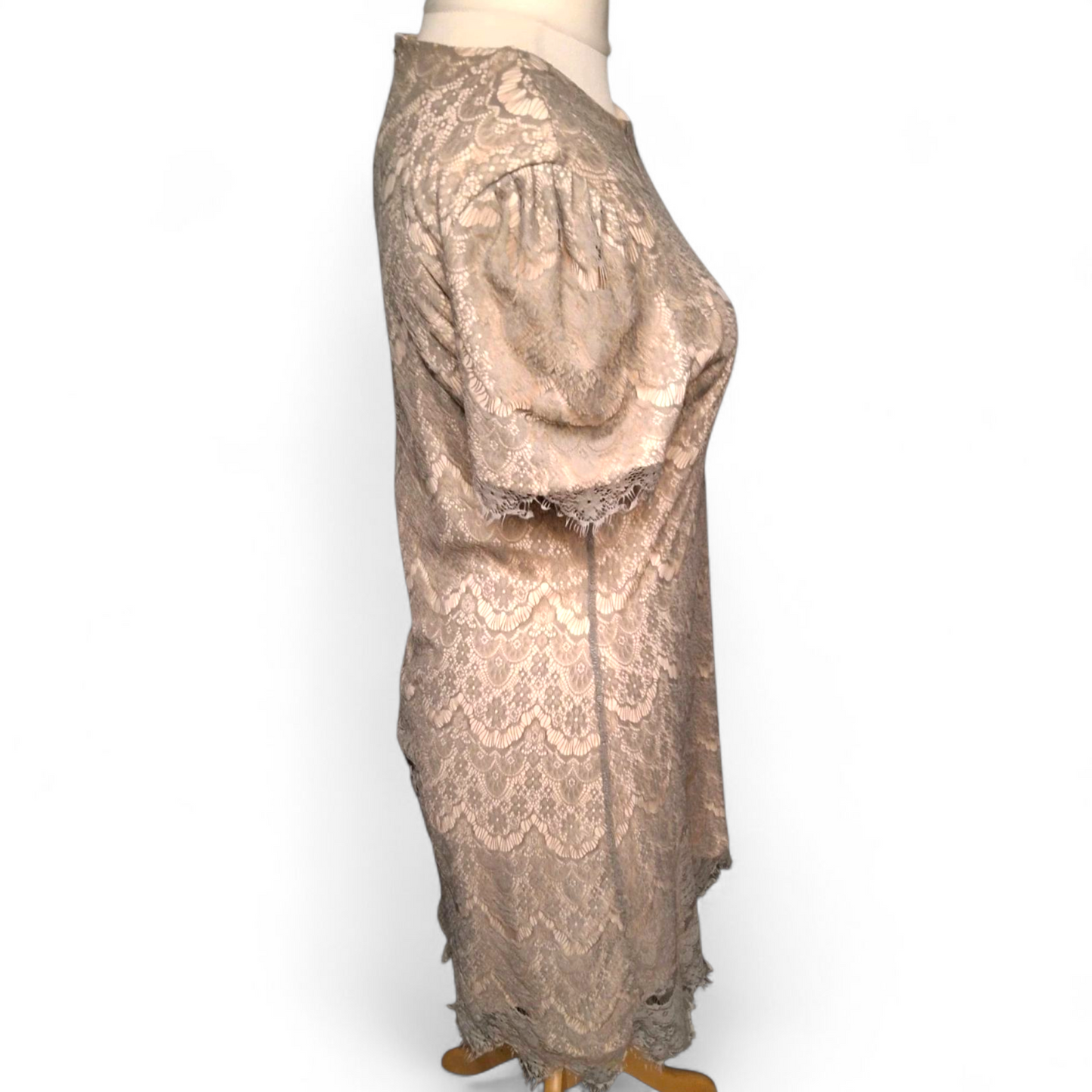 Mela London Grey & Beige Lace Dress – Size 14 – Fancy but Not Fussy