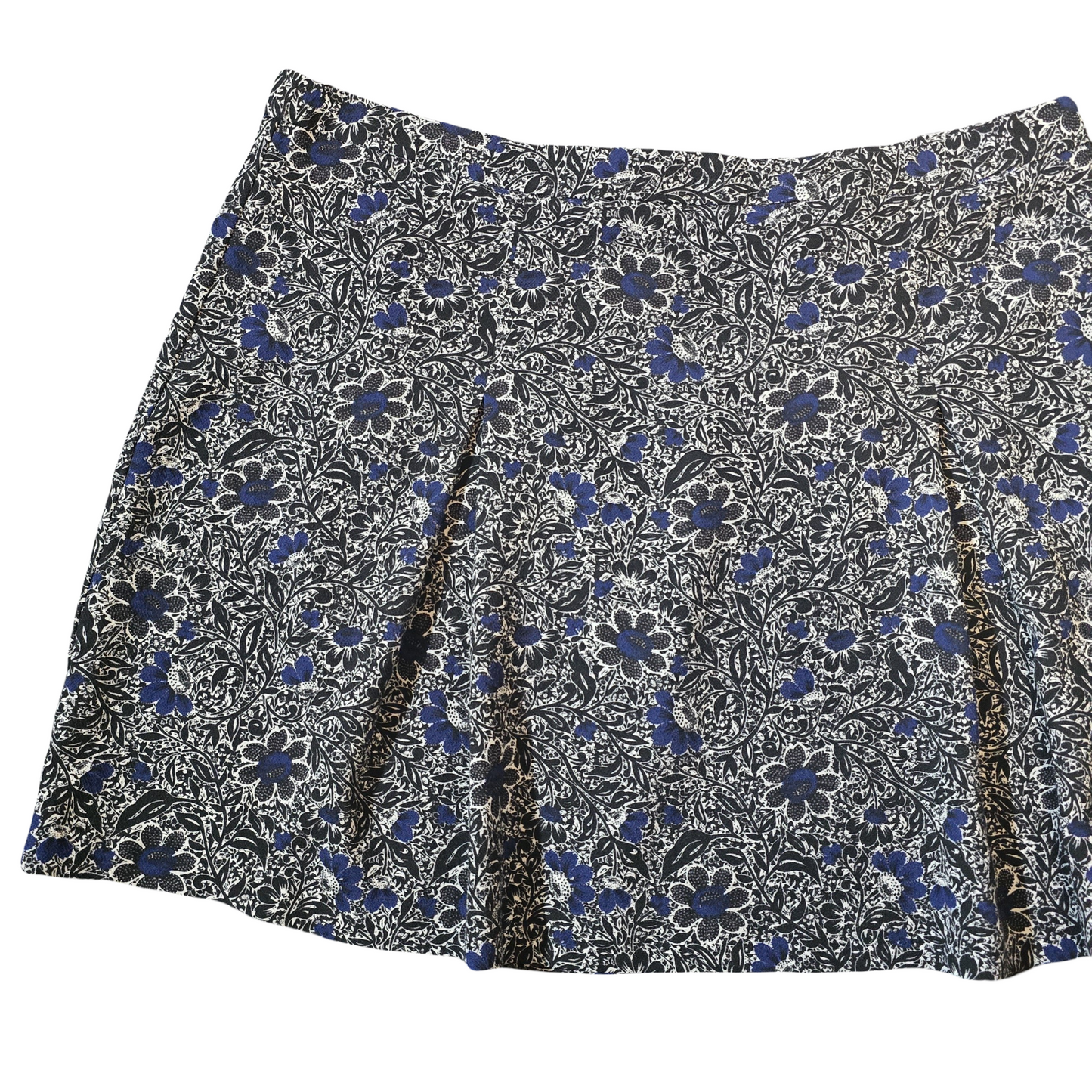 Next Black & Blue Floral Mini Skirt Size 16 – Lightweight, Back Zip, 100% Polyester, Unlined