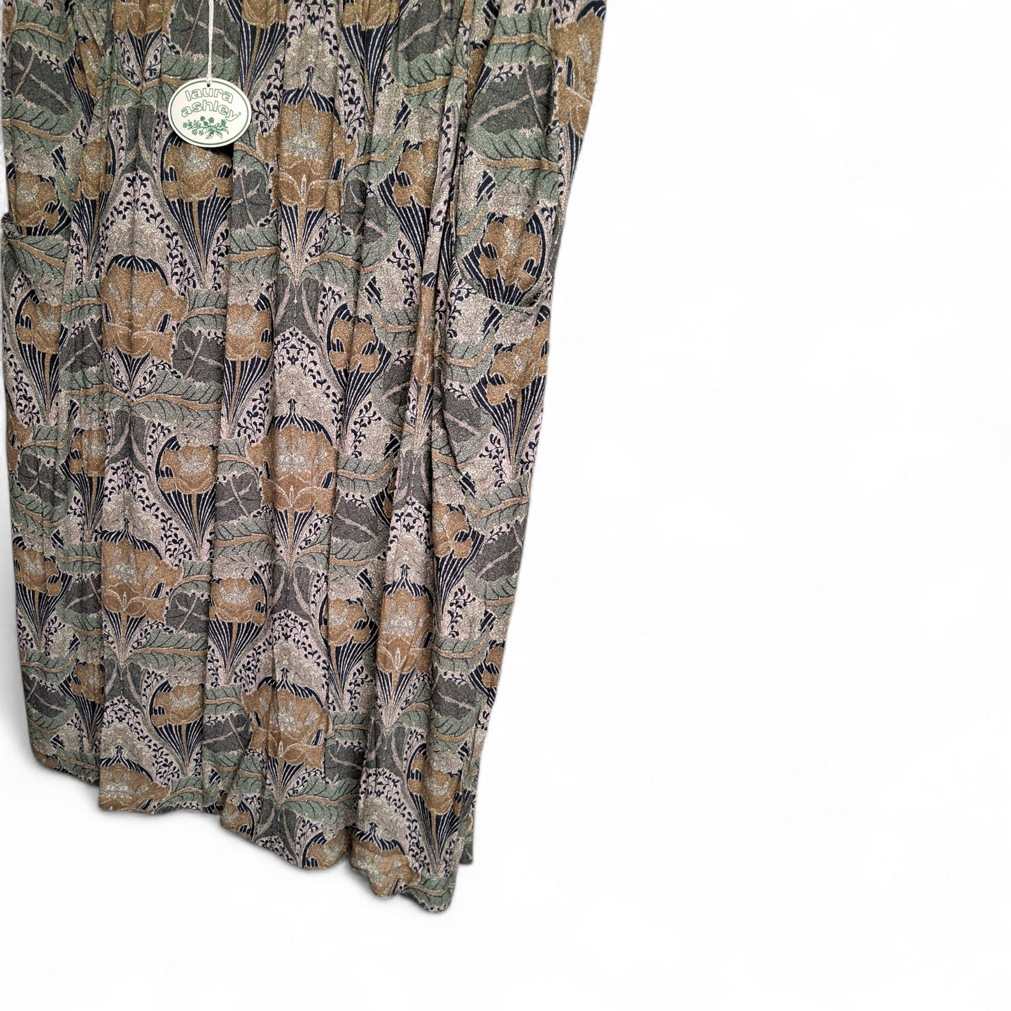 Laura Ashley Green Grey Floral Print Skirt – Size 12 – Viscose Lined