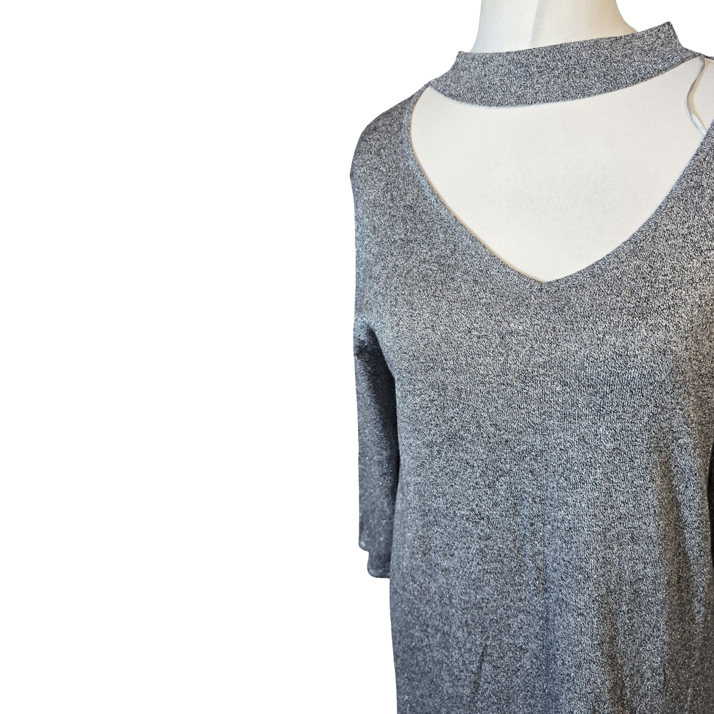 F&F Silver Sparkle Choker Knit – Longer Length – 3/4 Sleeves – Size 16