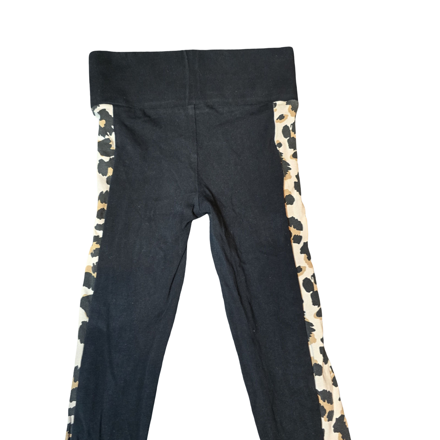 George Girls Black Leggings with Animal Print Side Panel – Age 5–6 Years – Cotton