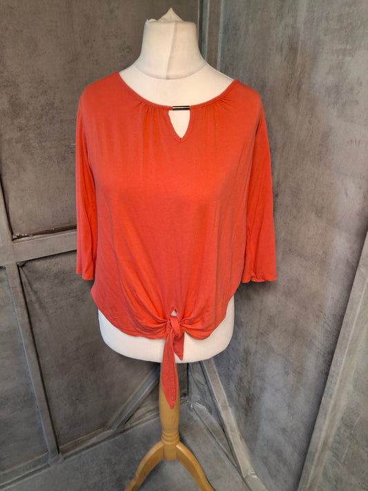Wallis Orange-Red Tie Front Top – Size M (Fits 10/12) – Viscose