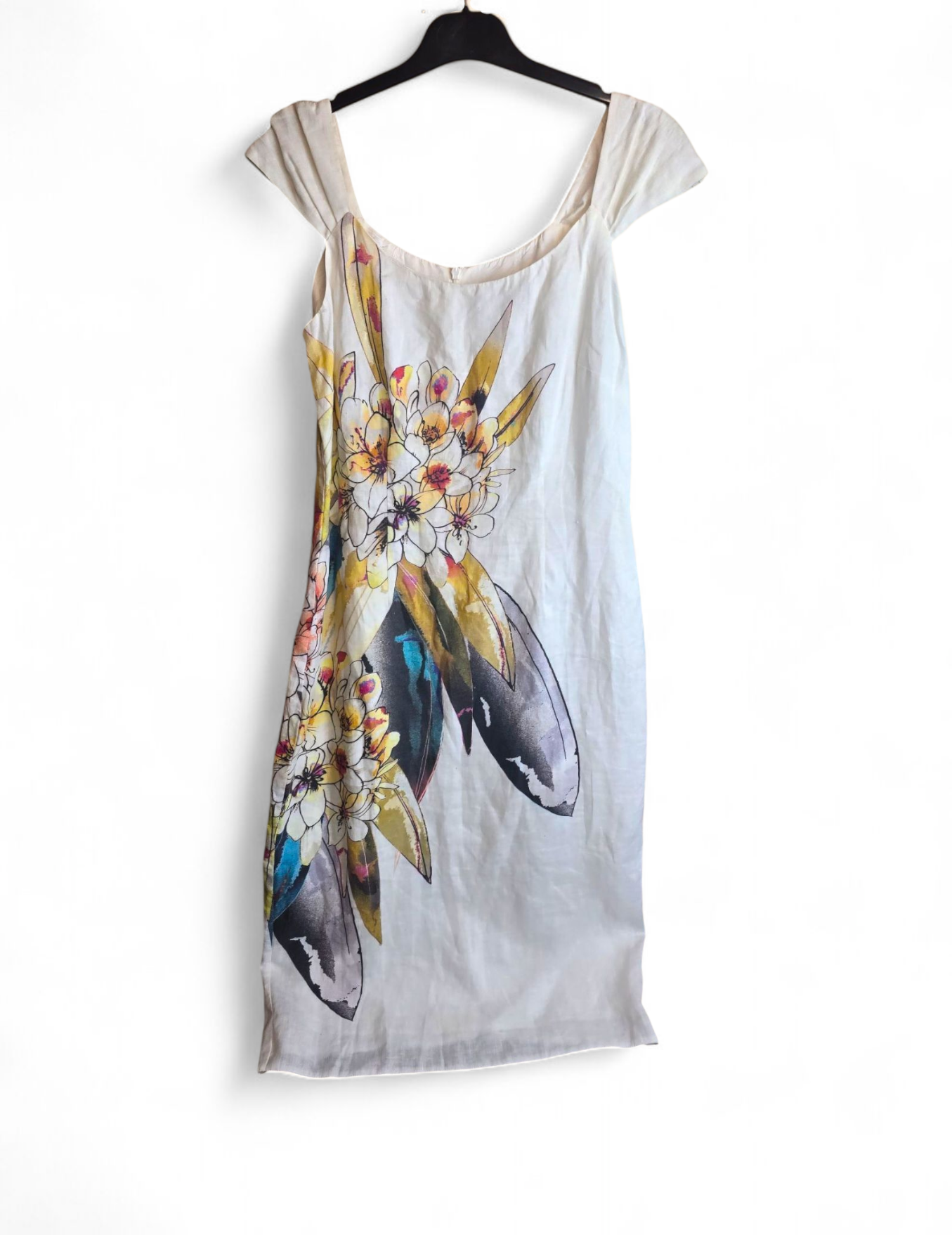 Michaela Louisa white floral short sleeved midi dress 100% linen size 8