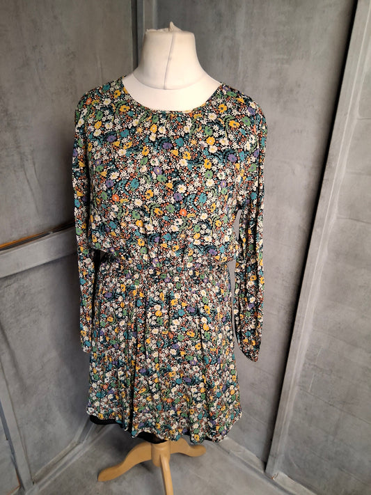 Next Multicoloured Floral Long Sleeve Knee Length Dress – Size 10