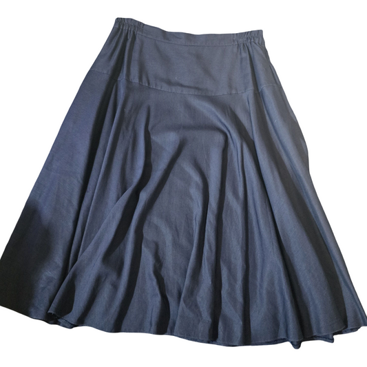 Vintage St Michael Navy Linen Blend Flared Skirt – Size 14 (80s/90s Original)