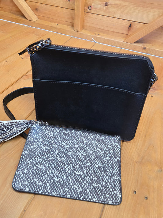 Primark Black Tassel Shoulder Bag – Adjustable Strap, Zip Close, Coin Purse, 22x18cm