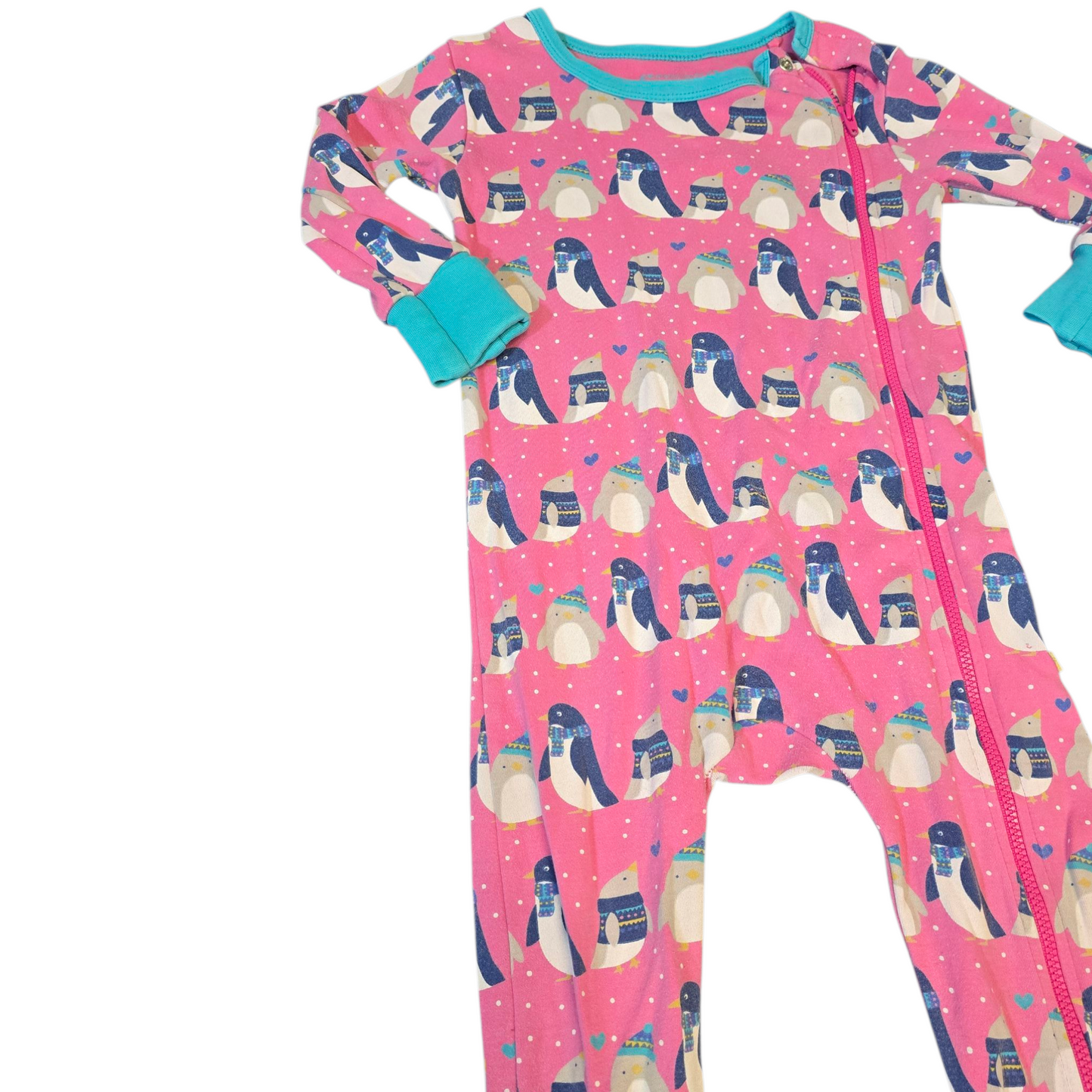 Frugi Pink Penguin Zip-Up Sleepsuit – 12–18 Months