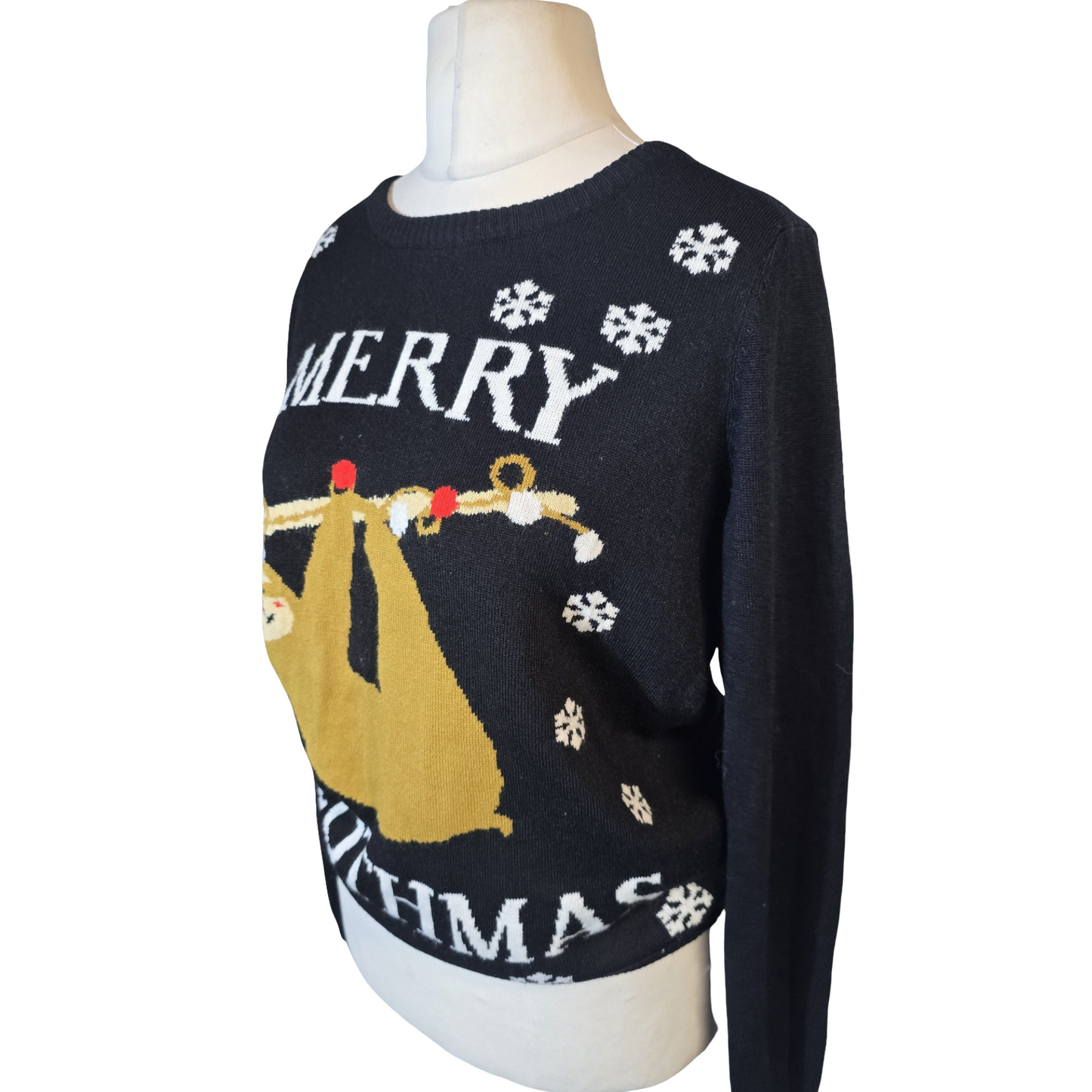 Esmara Black “Merry Slothmas” Xmas Jumper – Size 12/14 – Festive & Funny