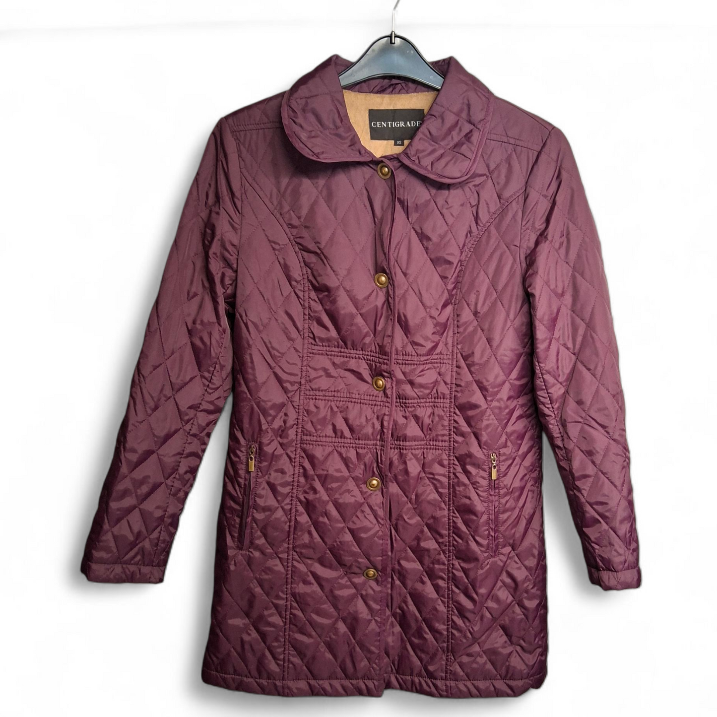 Centigrade Purple Quilted Midi Coat – XS (UK size 6/8)