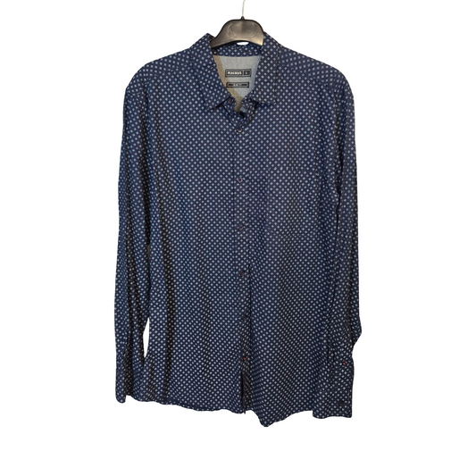 Peacocks Navy & White Patterned Slim Fit Shirt – Men’s Size L – 100% Cotton
