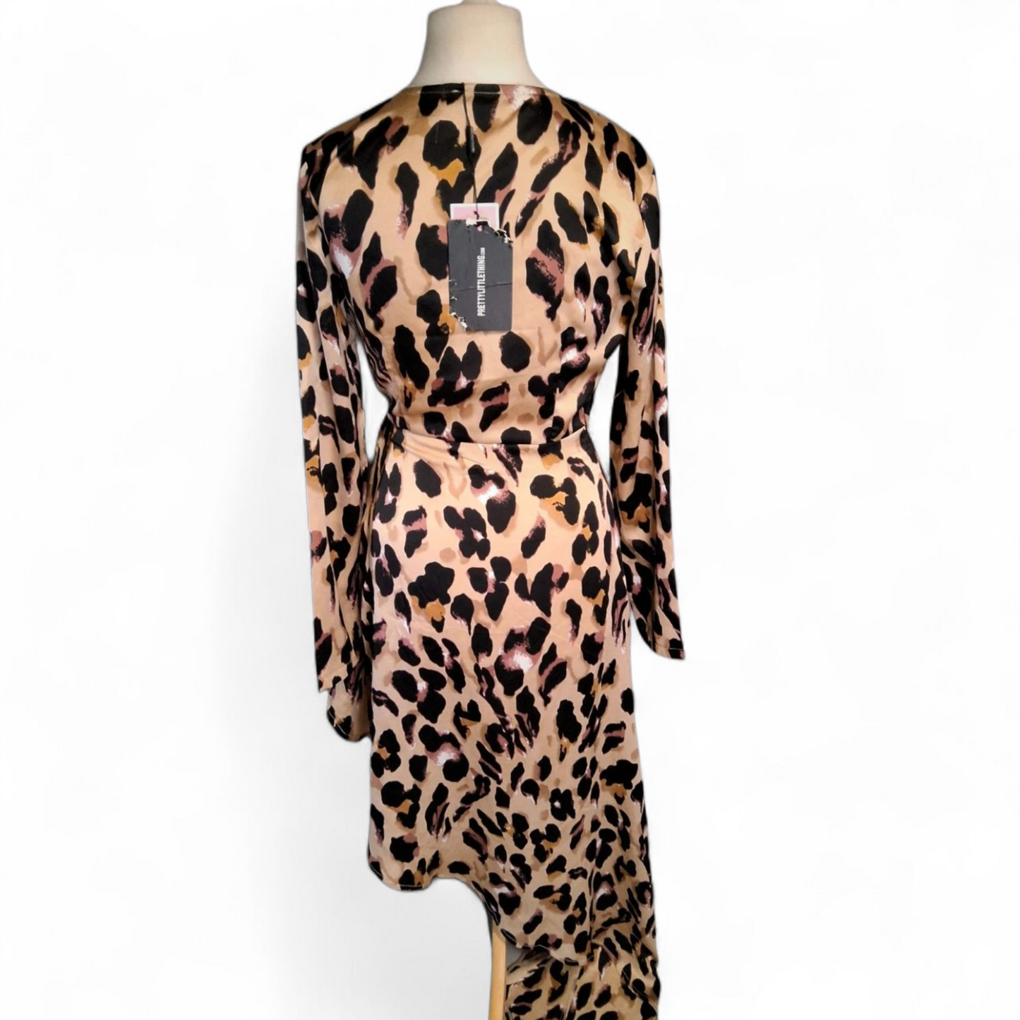 PLT Animal Print Asymmetrical Wrap Dress – Size 8 – Long Sleeves – NWT