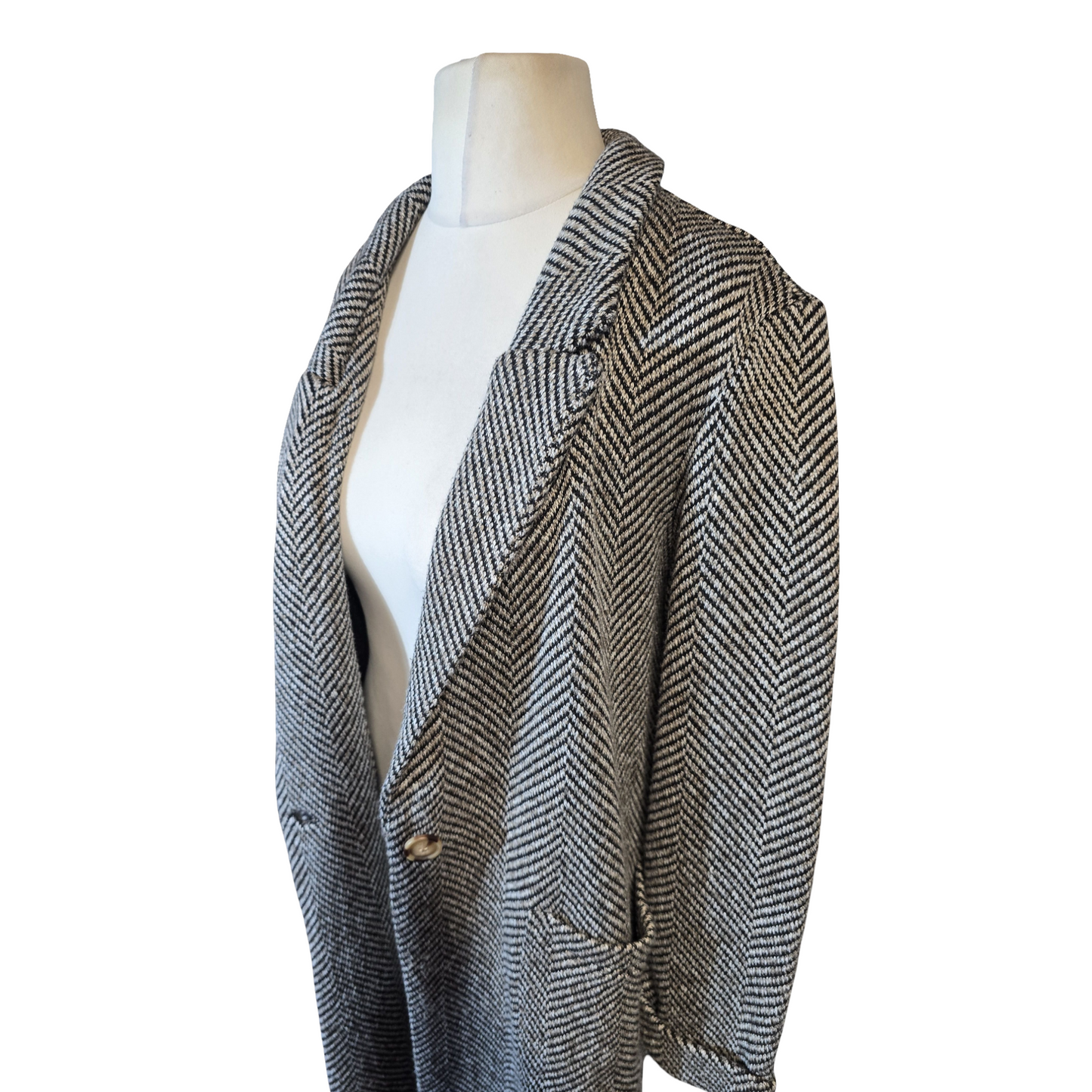 Matalan Black & Grey Midi Blazer Jacket – Size 18