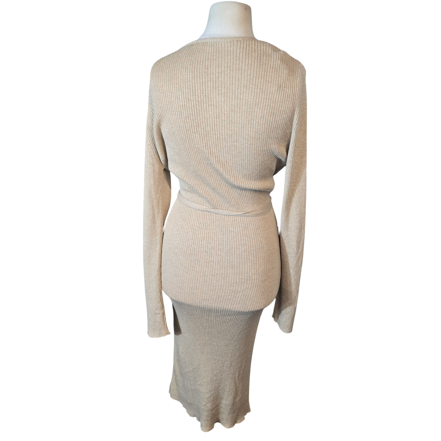 George Beige Ribbed Wrap Midi Jumper Dress – Size 12/14