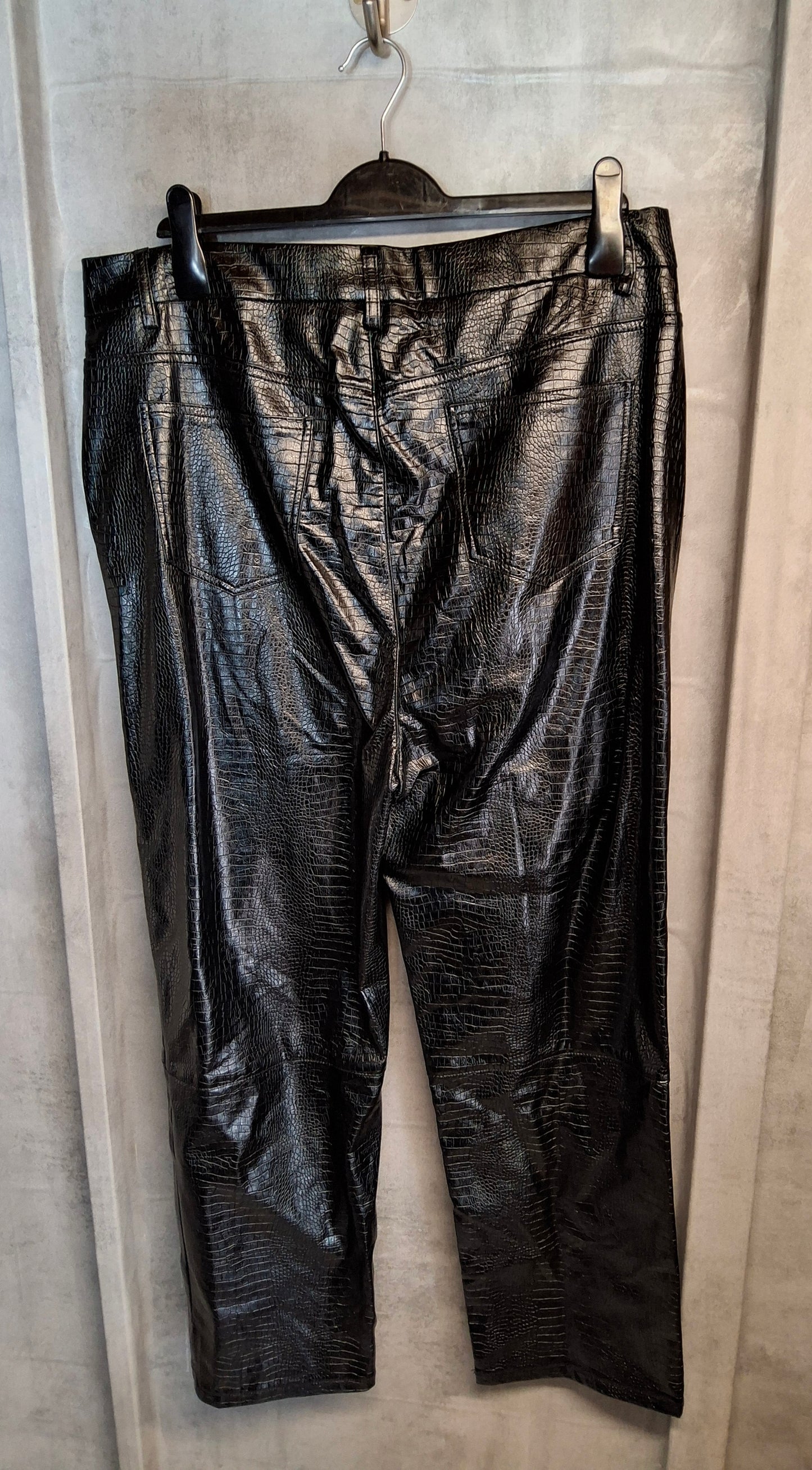 MissPap Black Faux Leather Snakeskin Straight Leg Trousers – Size 16