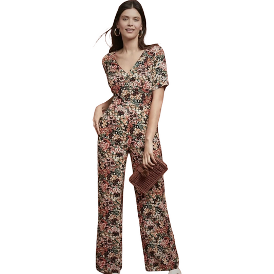Anthropologie Kachel Floral Jumpsuit – Wide Leg Viscose Boho Style