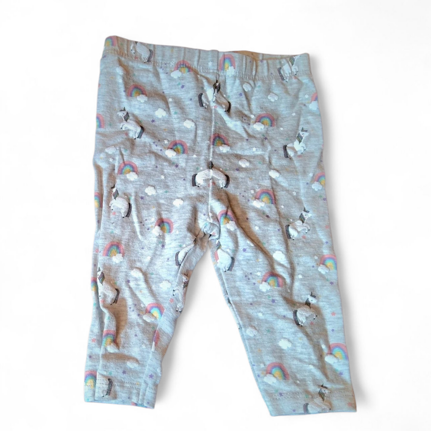 Primark Girls Grey Leggings – Unicorn & Rainbow Print – 3–6 Months – Cotton 🌈🦄