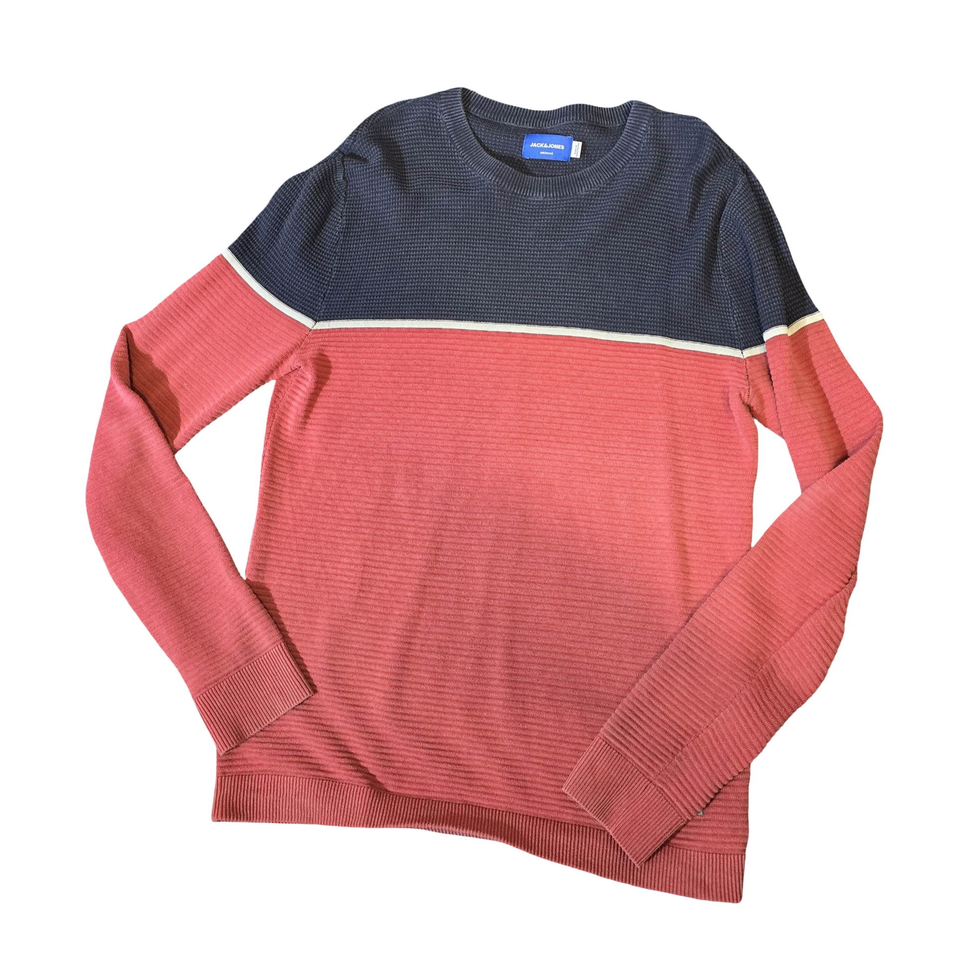 Jack & Jones Burgundy Red & Black Knit Jumper – Size M