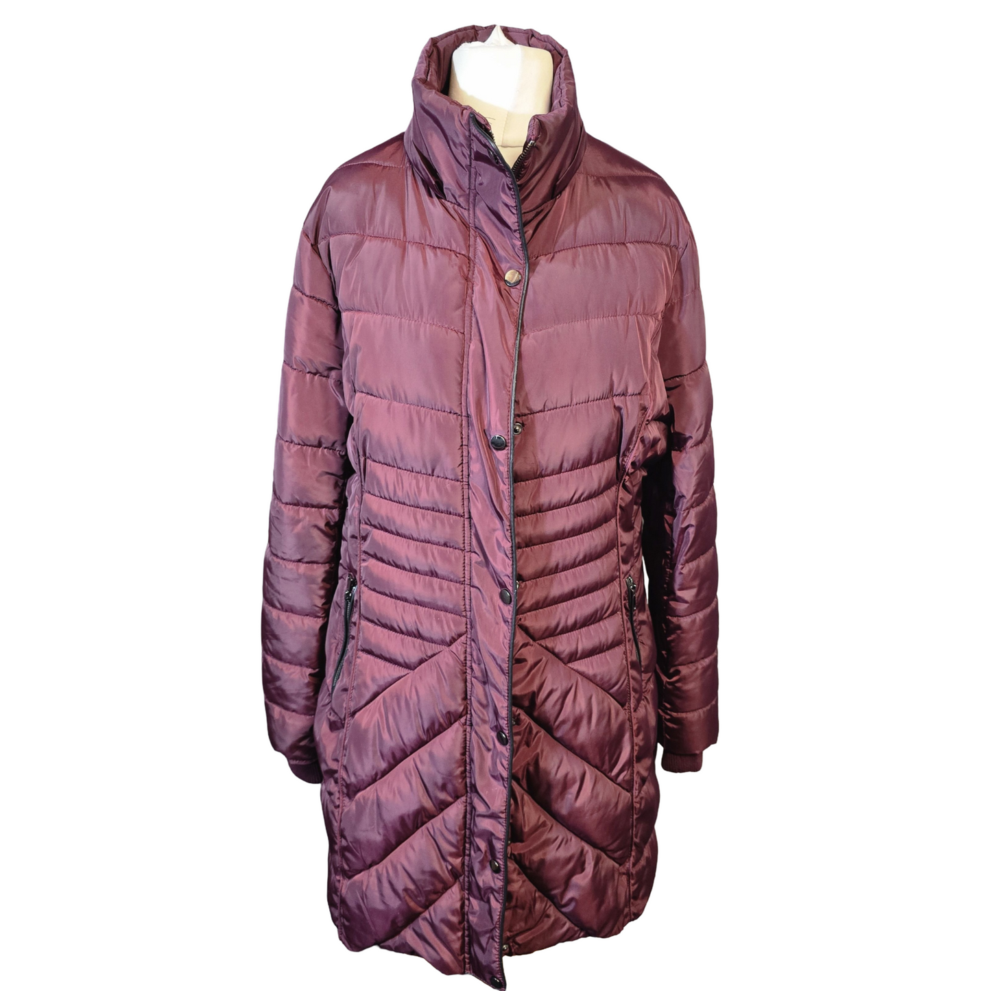 Klass Purple Quilted Puffer Midi Coat – Size M (12/14) – Warm Winter Jacket