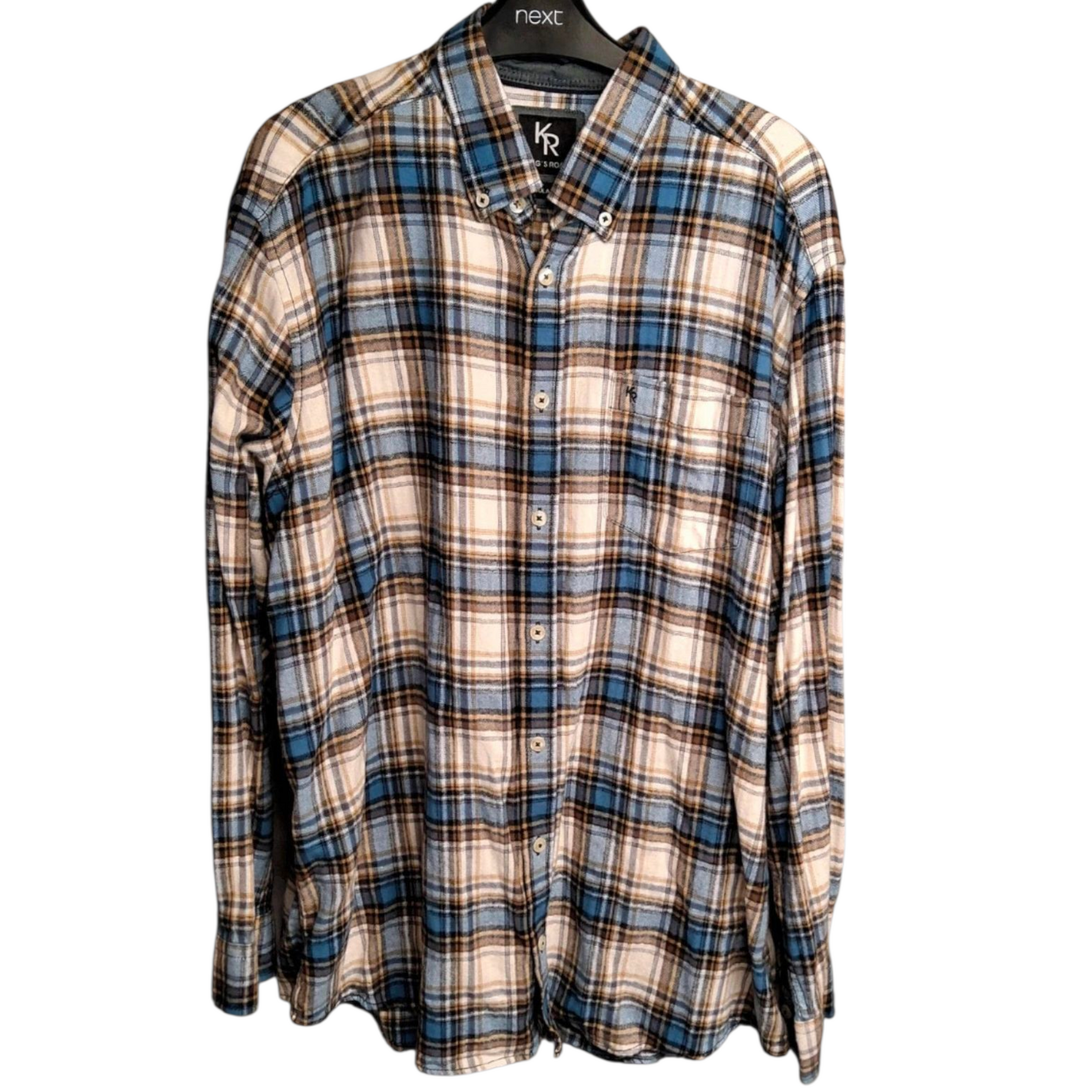 King’s Road Blue, Beige & White Checked Shirt – Men’s XL – 100% Cotton