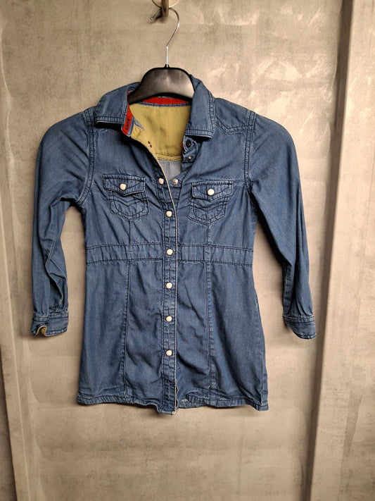 Mothercare Girls’ Blue Denim Dress – Age 5–6 Years – Long Sleeve Popper Style