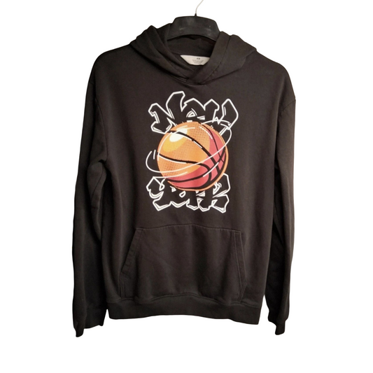 H&M Boys Black Hoodie – Age 14 Years – New York Basketball Print & Front Pocket