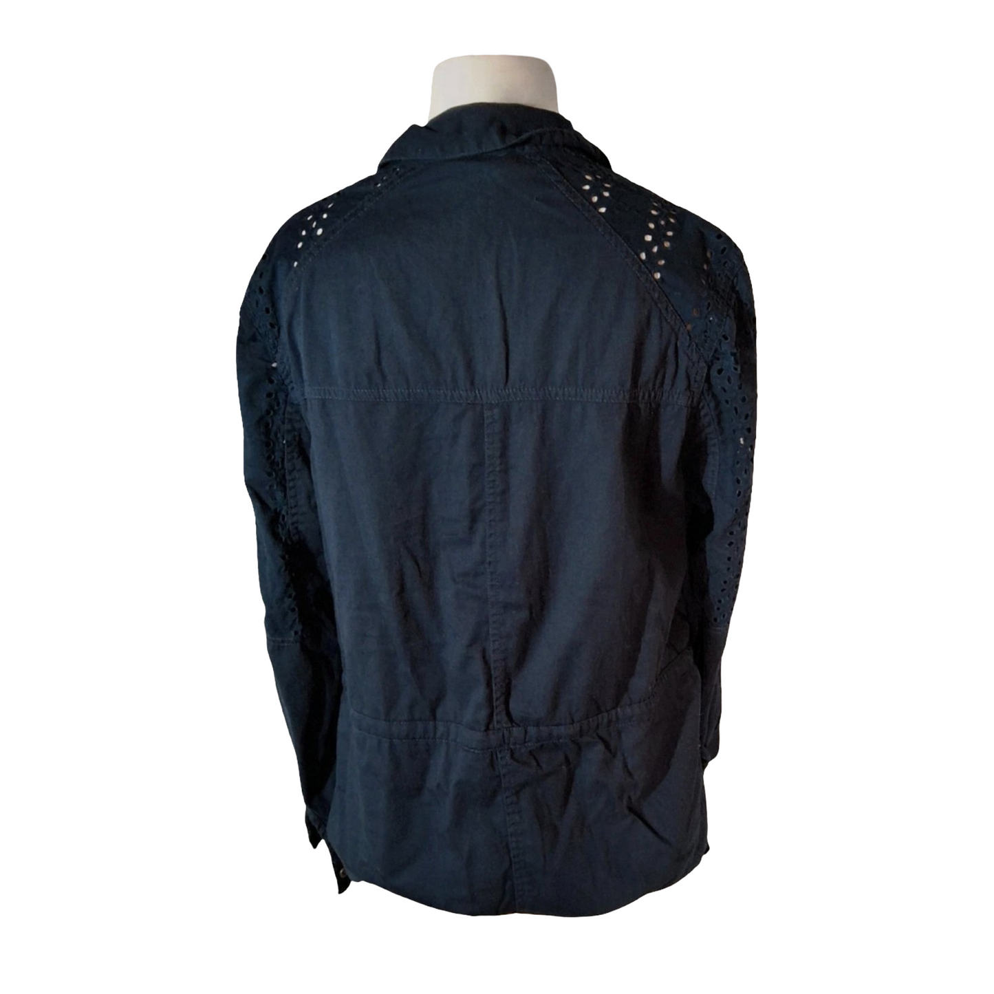 Tu Black Utility Shirt with Broderie Anglaise Cut-Out Sleeves – Size 14