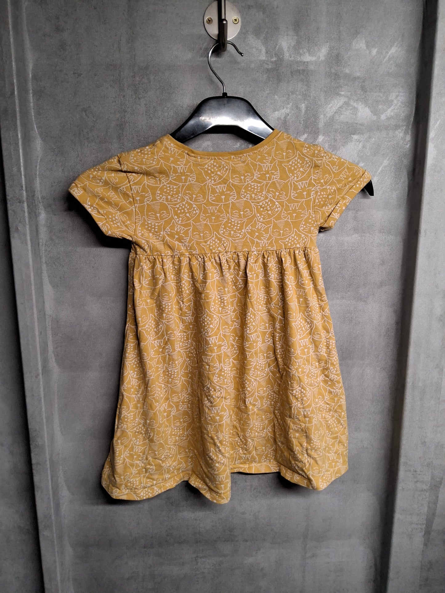 Next Yellow & White Cat Print Cotton Dress – Age 4-5 Years – Short Sleeve