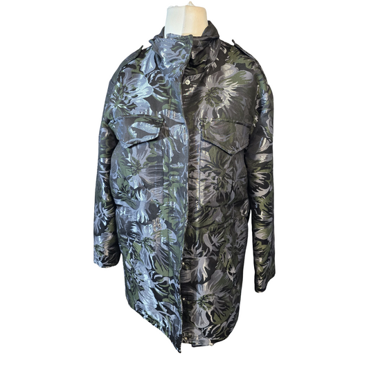 Next Metallic Floral Coat – Black, Silver & Green – Size 12