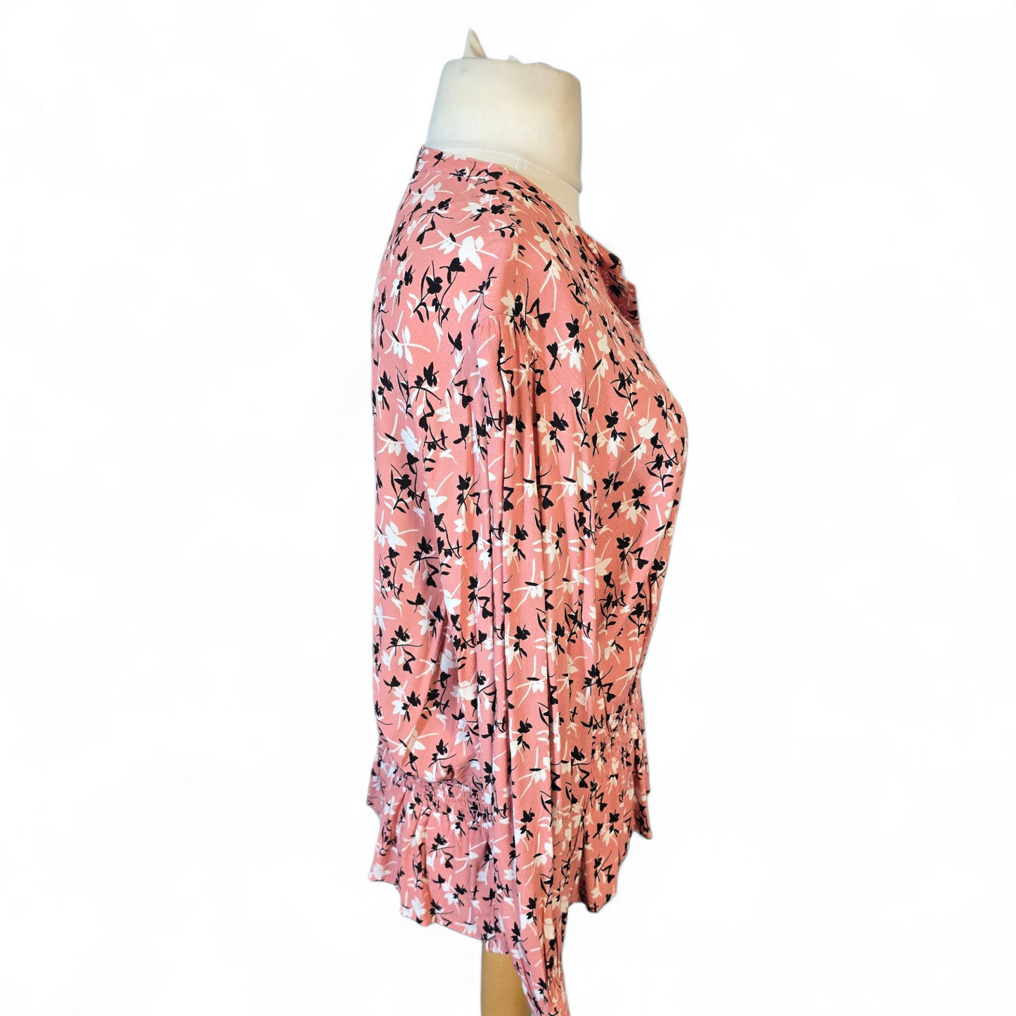 M&S Pink Floral Peplum Blouse – Size 18 – 100% Cotton Button Front