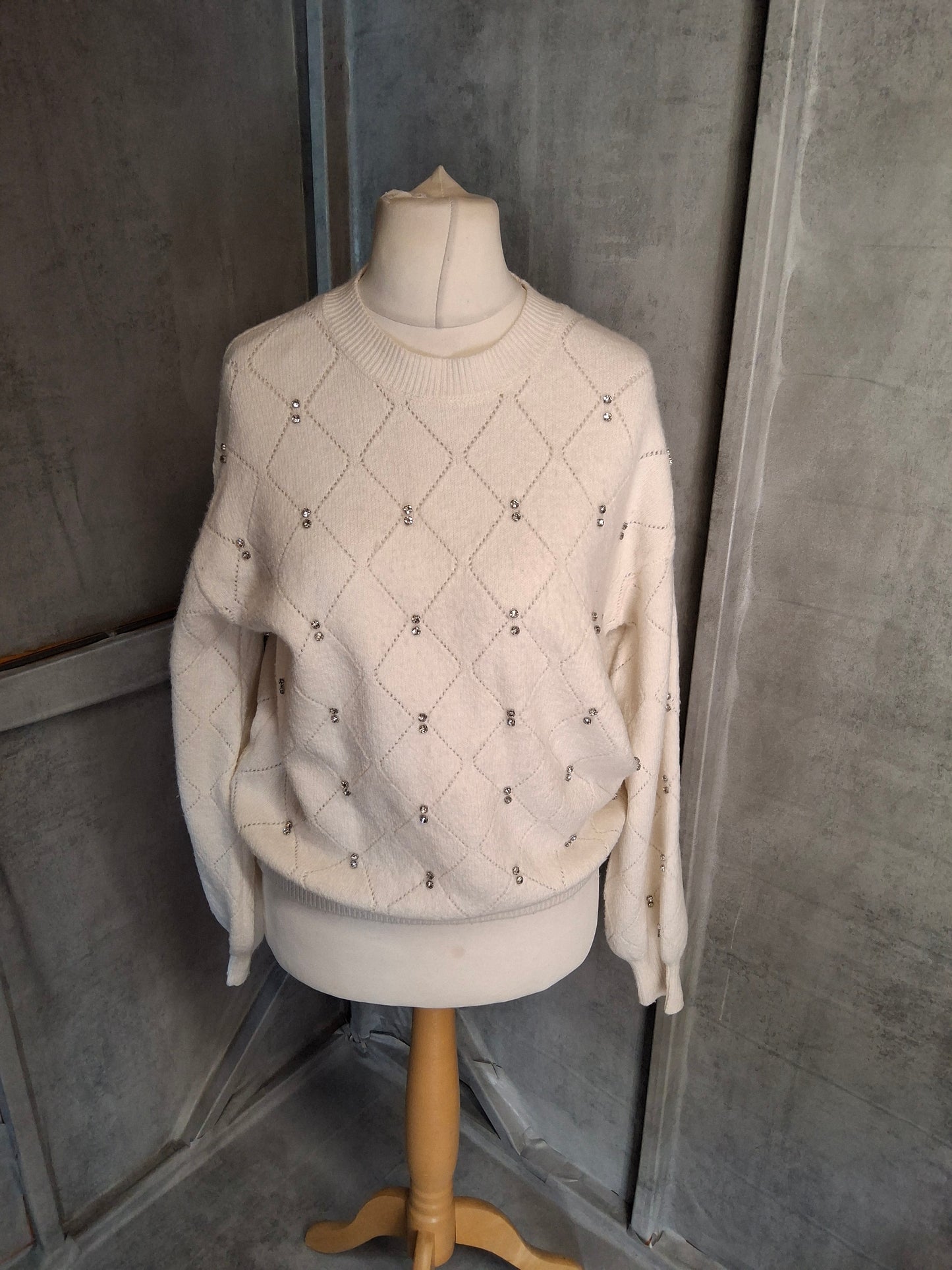 Matalan White Jumper with Diamanté Detail – Size M (UK 10/12)